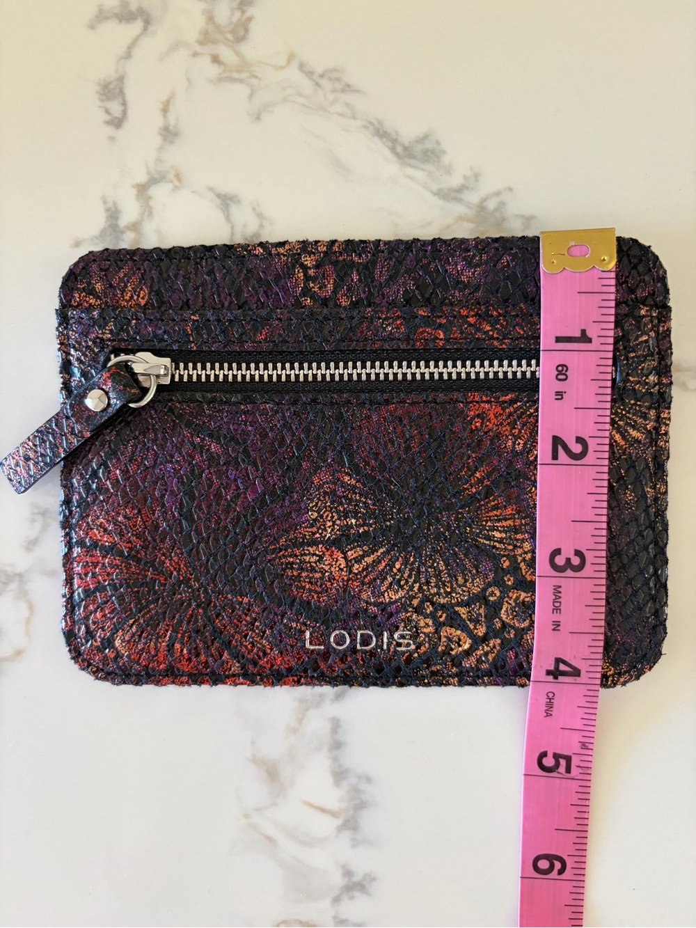 NEW LODIS METALLIC SNAKESKIN LEATHER CARD CASE MINI WALLET CLUTCH RFID - Picture 8 of 14